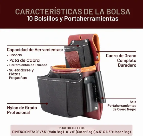 Vista 3 de Occidental Leather Bolsa de Cinturón con Sujetador de Nylon Dividido - 6 Bolsillos y Portaherramientas - Fabricada en EE. UU