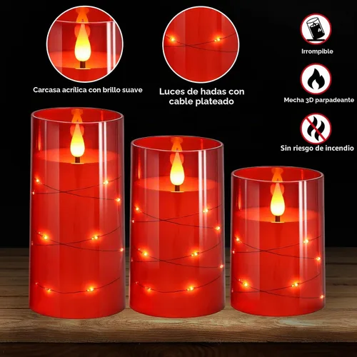 Vista 2 de NURADA Velas Parpadeantes Sin Llama: Velas LED de Pilar con Luces de Cadena de Estrellas Integradas que Funcionan con Pilas con Control Remoto