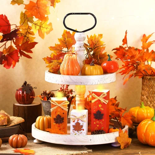 Vista 4 de BBTO 3 piezas de decoración de mesa de madera de otoño, letrero de bloque de mesa de otoño, centro de mesa de Acción de Gracias, centro de mesa