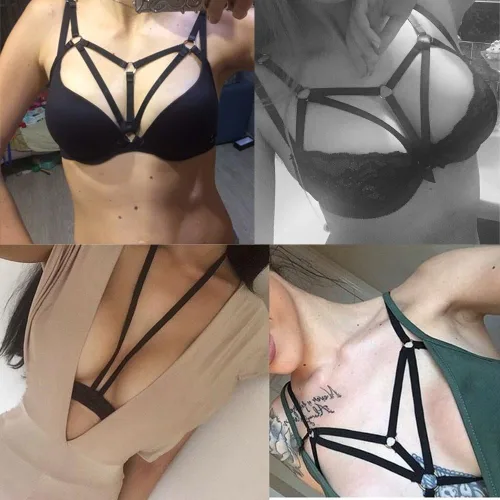Vista 7 de ADRAMATA Lencería sexy para mujer con arnés de jaula, bralette de tiras sin cubos, talla grande, 4