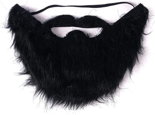 Vista 3 de Barba falsa de Halloween, disfraz divertido para fiesta de disfraces, barba negra Chong Bigote peluca de Halloween, Negro