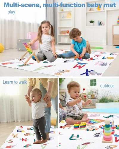 Vista 4 de Alfombra de juego de 50 x 50 para corralito de juegos plegable para bebés, alfombra grande para el tiempo boca abajo, antideslizante, lavable