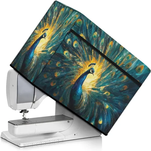 Vista 23 de Funda para máquina de coser de girasoles de otoño con prácticos bolsillos, cubierta protectora duradera acolchada contra el polvo, accesorios