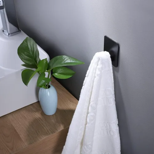 Vista 3 de DELITON Ganchos adhesivos – Paquete de 4 ganchos de pared para toallas/abrigos, para baño o cocina (negro mate, acero inoxidable)