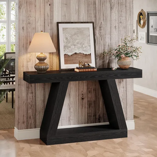 Vista 7 de Tribesigns Mesa consola de granja, mesa de sofá rústica de 55 pulgadas con almacenamiento, mesa de entrada de madera industrial para pasillo, sala