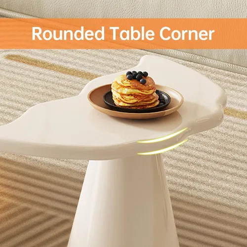 Vista 6 de Mesa auxiliar con forma de nube, mesa auxiliar moderna, color blanco crema Accent Cocktail Table with Tapered Pedestal Base, Ideal for Small