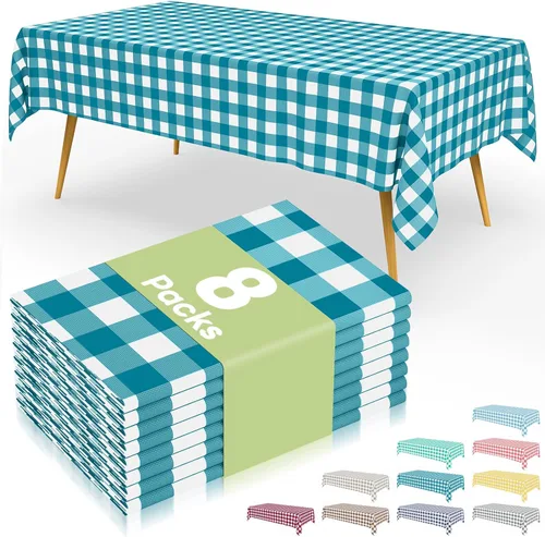 Vista 44 de Smiry 8 paquetes de manteles desechables Gingham, 54 x 108 pulgadas, manteles de plástico impermeables rectangulares en diseño a cuadros
