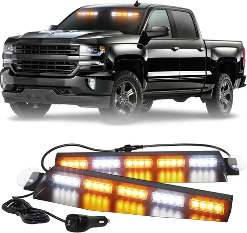 Vista 10 de XRIDONSEN - Luces estroboscópicas para visera de 34 pulgadas, 40 LED, color verde ámbar, luces de emergencia Warning Hazard Caution Safety Lights
