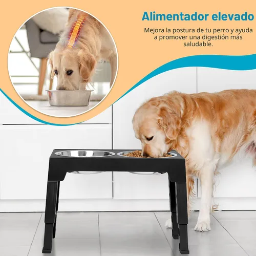 Vista 5 de Niubya Cuencos elevados para perros con 2 cuencos de comida de acero inoxidable para perros, cuenco elevado para perros que se ajusta a 5 alturas