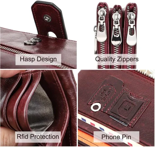 Vista 5 de LUOYK - Cartera de cuero para mujer, tarjetero largo para teléfono, cartera de gran capacidad (color A 1.4 x 3.9 x 7.5in)