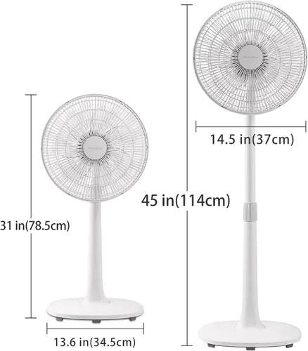 Vista 3 de Ventilador de suelo oscilante de 4 velocidades de 7 aspas, 14.5 pulgadas, altura ajustable, ventilador de pie para el hogar, motor de CC