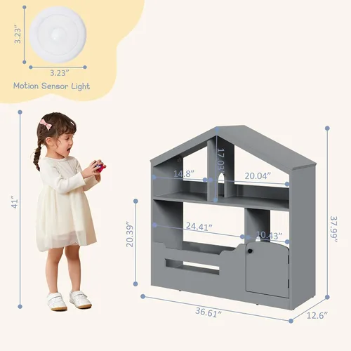Vista 2 de GAOMON Estantería para niños, organizador de almacenamiento de juguetes con tapa abatible y cubículo, estanterías de madera para niños aptas