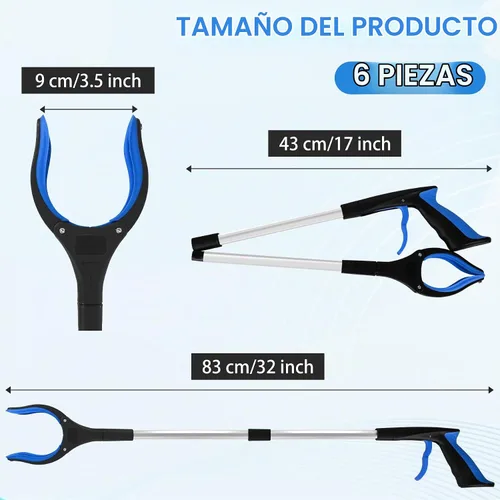 Vista 2 de Herramienta de recolección de basura resistente de 6 piezas - Agarrador telescópico ligero de 32 pulgadas con mango ergonómico, agarre 6