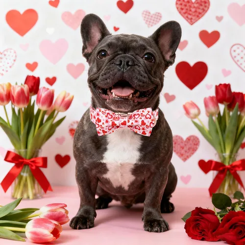 Vista 3 de Maca Bates - Collar de perro para el día de San Valentín con lazo elegante para perros extra pequeños, patrón de corazones rosados, ajustable