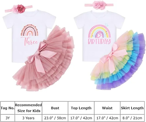 Vista 7 de ODASDO Conjunto de 3 piezas para bebé niña con diseño de arco iris para el primer y segundo cumpleaños de la torta