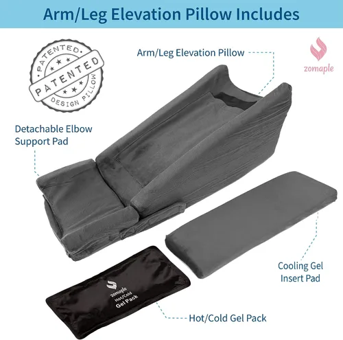 Vista 5 de Zomaple - Almohada de elevación de brazo de 3 piezas con paquete de gel para recuperación de muñeca y codo