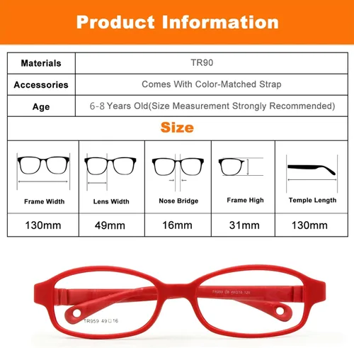 Vista 6 de Beonsale Marco de lentes ópticos para niños y niñas, con correa, tamaño 49-16, sin tornillo, flexible, de una sola pieza, con cordón