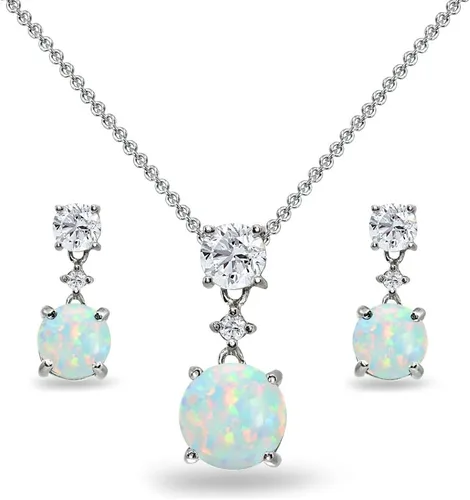 Vista 16 de B. BRILLIANT Plata esterlina genuina, creada o simulada con piedra preciosa y topacio blanco redondo, juego de collar y aretes colgantes de 3