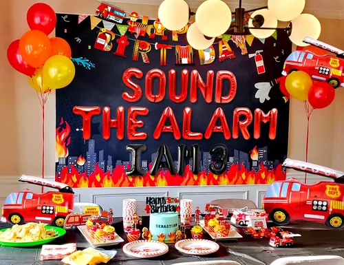 Vista 5 de LaVenty Sound The Alarm I am 3 - Globos de cumpleaños para decoración de camión de bomberos de tercer cumpleaños, globos de bomberos, decoración