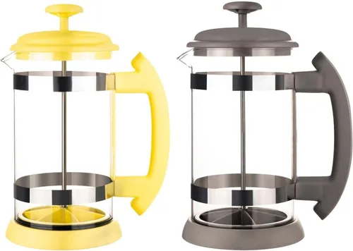 Vista 2 de Cafetera de acero inoxidable, cafetera de prensa para el hogar, cafetera de café preparada a mano, taza de café de 1 litro (color amarillo)