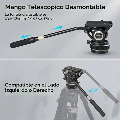Vista 8 de SmallRig DH10 - Cabezal de video fluido para trípode de servicio pesado con base plana y mango ajustable, placa de liberación rápida para placa