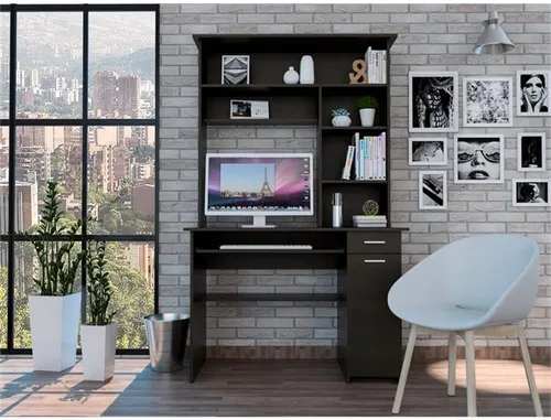 Vista 2 de Tuhome Compu 180 Hutch Escritorio de madera de ingeniería en negro