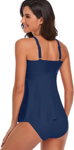 Vista 3 de Omichic Tankini Bathing Suits for Women Two Piece Modest Blouson Tankini Top with Bikini Bottom