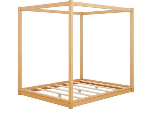 Vista 6 de Merax Cama de plataforma con dosel tamaño Queen con patas de apoyo, cama de plataforma Queen con dosel, natural
