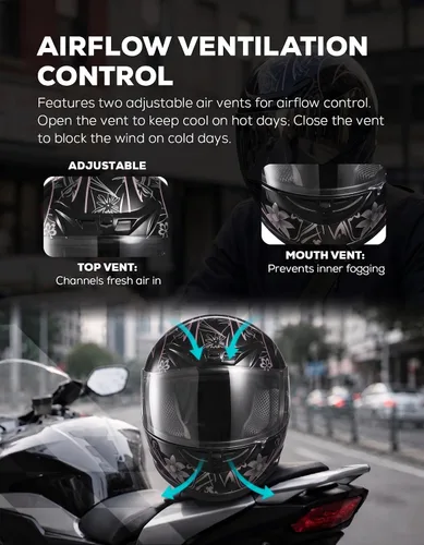 Vista 3 de XFMT DOT Casco de Motocicleta de Cara Completa Abatible para Calle Dirt Bike ATV Todoterreno con Visera Transparente para Hombres y Mujeres Adultos