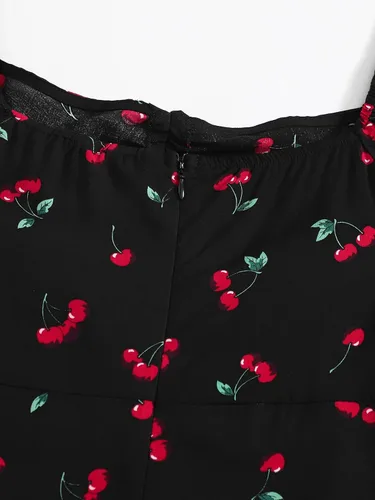 Vista 3 de Floerns - Vestido corto acampanado, para mujer, para verano, con cordón, escote de corazón y manga abullonada