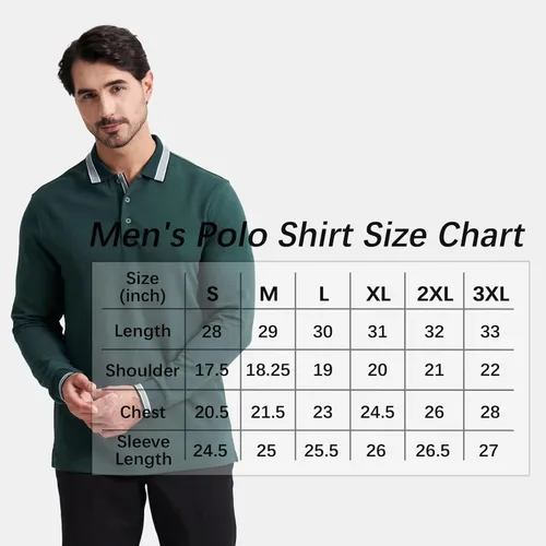Vista 6 de Polo de piqué para hombre, manga larga, con punta de mezcla de algodón, casual, con cuello, ajuste clásico