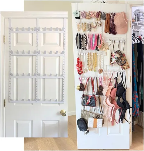Vista 8 de Evelots Organizador para colgar toallas y abrigos sobre la puerta, con 4 ganchos, diseño de gatito, fácil instalación sin herramientas, hierro