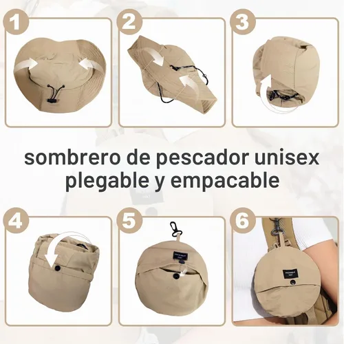 Vista 4 de Packable Bucket Hat for Women Waterproof UV Protection Sun Hat Caqui