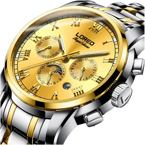 Vista 2 de LOREO - Reloj automático para hombre multifunción de acero inoxidable, cristal de zafiro, resistente al agua, color azul