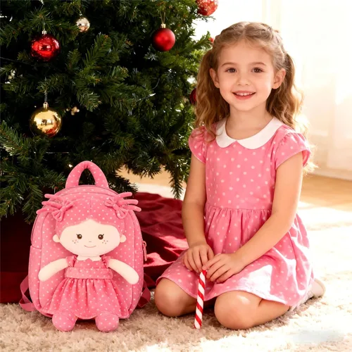 Vista 5 de Onetoo Mochila para niños pequeños, regalos de regreso a clases, mochilas para niñas y niños con muñecas de bebé ligeras y suaves en vestido