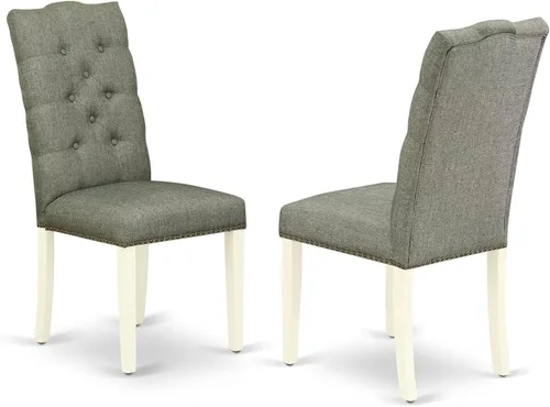 Vista 10 de East West Furniture ELP3T16 Elsa Parson - Juego de 2 sillas de comedor tapizadas de tela de lino color caqui oscuro con ribete de cabeza de clavo
