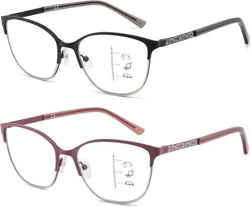 Vista 8 de Gafas de lectura multifocales progresivas para mujer, ojo de gato, sin línea, multifoco, transición, luz azul, marco de metal