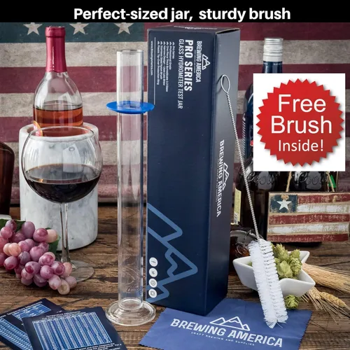 Vista 2 de Tarro de tubo de ensayo de hidrómetro de vidrio y cepillo cilíndrico – Frasco estrecho para alcohol por prueba de volumen – Moonshine, cerveza