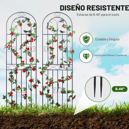 Vista 2 de Paquete de 2 Enrejados de Jardín de Metal de 70.8" de Alto x 19.7" de Ancho con Revestimiento Negro, Panel de Rejilla de Alambre en Celosía