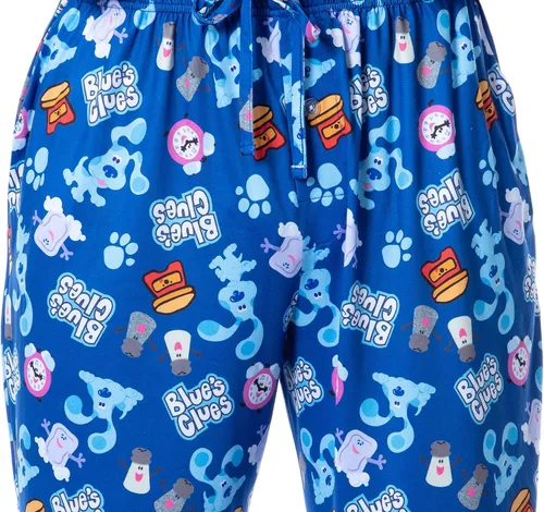 Vista 4 de Nickelodeon - Pantalones de pijama para dormir con estampado de iconos azules para hombre, Azul Patchwork