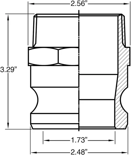 Vista 2 de Gloxco Tipo F de aluminio leva y ranura de montaje, adaptador Camlock macho de 2" x 2" NPT macho (CAM-20-F-AL)