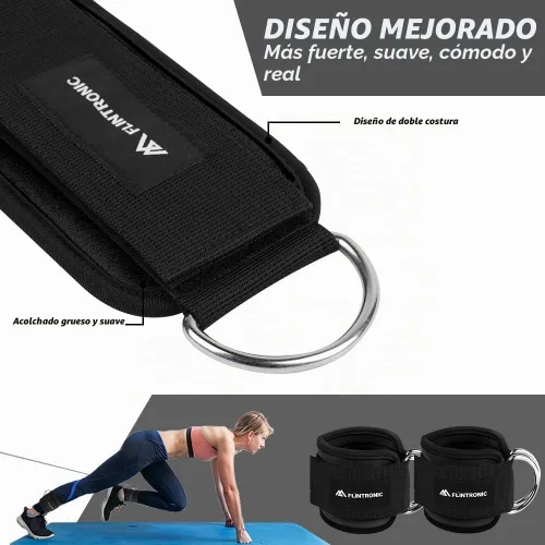 Vista 4 de flintronic 2 correas de tobillo para máquina de cable, puños de gimnasio con doble anillo en D de acero inoxidable, tobillera de gimnasio