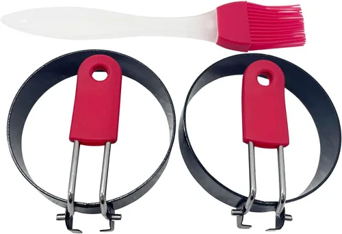 Vista 5 de 2 anillos de huevo, molde redondo de acero inoxidable de 3 pulgadas para magdalenas inglesas, molde antiadherente para panqueques con cepillo