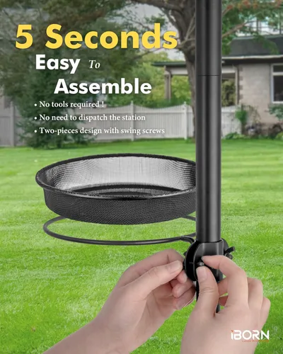 Vista 9 de iBorn Estación de Comederos para Pájaros Bandeja de Malla y Anillo para Soporte de Poste de 1", Accesorio Exterior para Comederos de Colibríes
