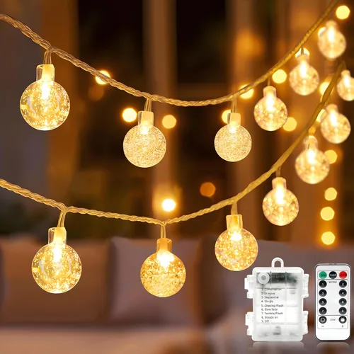 Vista 8 de Metaku Guirnalda de luces de globo blanco frío de 16 pies, 50 LED y control