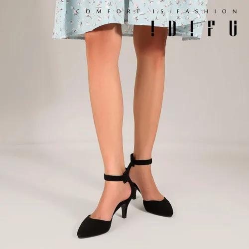 Vista 7 de IDIFU IN3 D'Orsay Zapatos de tacón bajo para mujer, zapatos de vestir puntiagudos con puntera cerrada, correa de tobillo para novia, elegante