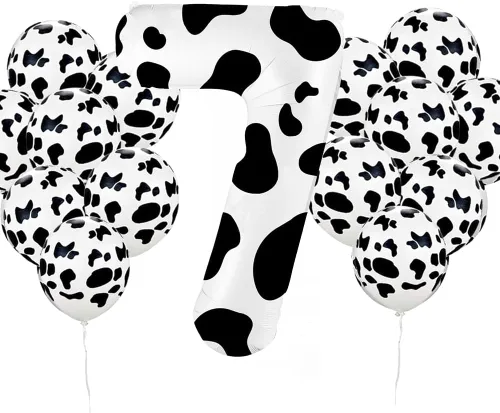 Vista 8 de Globo con estampado de vaca de 40 pulgadas, globo número 3, suministros para fiesta de cumpleaños con temática de vaca, globos de número para granja