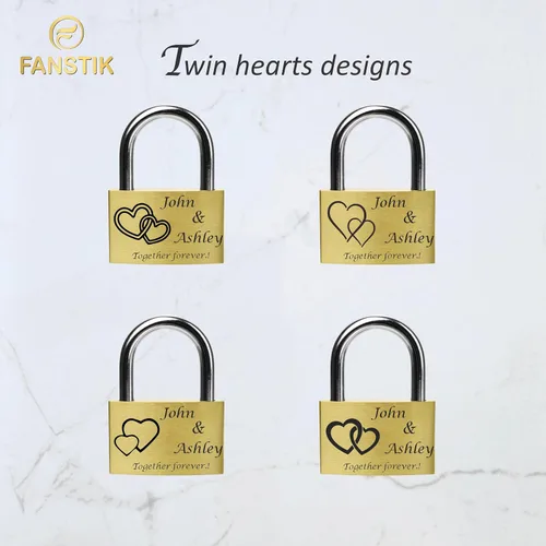 Vista 2 de FANSTIK Candado personalizado grabado (Hecho en EE. UU.) Aniversario, Candado de amor para puente, Boda, Candado personalizado grabado para tu amor
