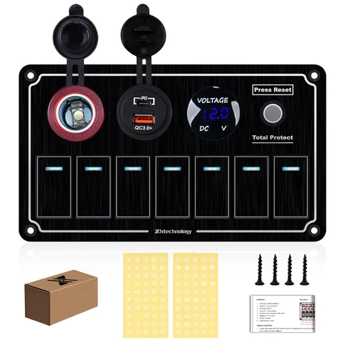 Vista 11 de Panel de interruptores basculantes para lanchas marinas, panel de interruptor de palanca impermeable de 8 bandas con doble USB y panel voltímetro