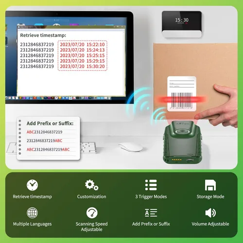 Vista 7 de NETUM Escáner de código de barras Bluetooth 1D, lector de código de barras CCD portátil pequeño 3 en 1, lector de código de barras CCD automático